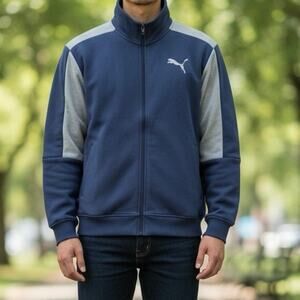 PUMA Men's P48 Core Track Jacket size medium blue gray new fleece lining